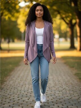 Reebok Women’s Small Purple Hooded Cardigan Athleisure Open Front